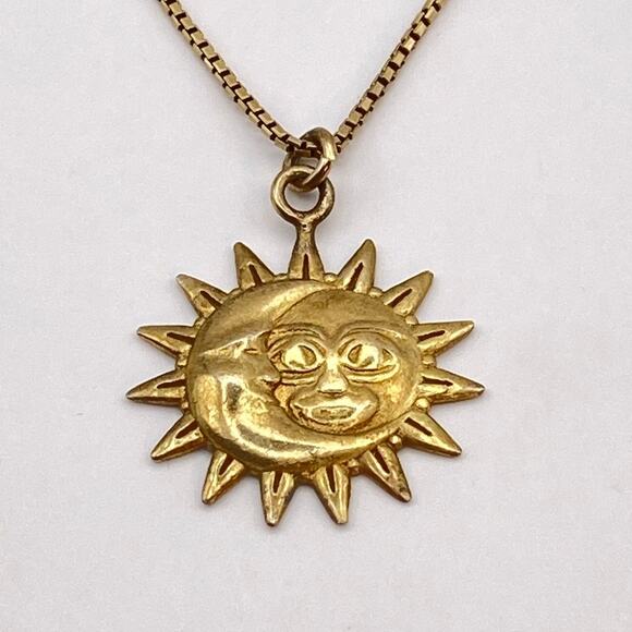 DYADEMA 925 Silver Sun Moon Pendant Italy Sterling Bolo Necklace Gold Vermeil - Picture 6 of 9